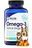 100% Pure Omega 3 Fish Oil for Dogs and Cats - Wild Alaskan Salmon Oil Supplement for Pets - For Healthy Skin and Shiny Coat - No Fishy Smells - 500mg - 120 Easy to Swallow Capsules