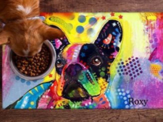 Drymate Personalized Pet Placemat, Dean Russo Designs, Custom Dog Food Mat, Cat Food Mat, Zorb-Tech Anti Flow Technology for Surface Protection (USA Made) (Small – 12″ x 20″, French Bulldog 2)