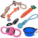 2017 REXWAY Extra Sturdy Dog Rope Toys for Aggressive Chewers, BONUS Free Collapsible Water Bowl and Training Clicker for Outdoor Play (Set of 7)