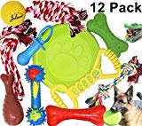 Jalousie 12 Pack Dog Chew Toy Natural Rubber chew Toy for Interactive Play Toy Ball Rope Rubber Value Set for Small to Medium Breed Dog mutt Puppy