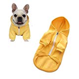 Meioro Dog Clothes Hoodies Pet Cat Warm Soft Cotton Zipper Sweater Coat French Bulldog Pug (XL, Yellow)