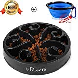 Slow Feeder Dog Bowl Bloat Stop Dog Food Bowl Maze Interactive Puzzle Non Skid, Come with Free Travel Bowl (Black, for Medium Dog and Puppy)