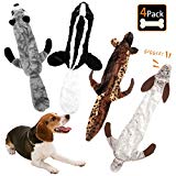 Bojafa Plush Dog Squeaky Chew Toys No Stuffing Durable Plush 4 Pack Toys Set for Puppy Small Medium Large Dogs Playing Making Fun- Rabbit, Bear, Wolf and Squirrel