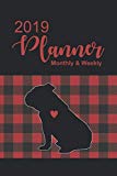 2019 Planner: Buffalo Plaid with Bulldog Dated Daily, Weekly, Monthly, Yearly Planner with To-Do, Gratitude, Habit Tracker, Dot Grid to use as Organizer, Schedule, Journal, or Notebook, Monday start.