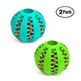Idepet Dog Toy Ball, Nontoxic Bite Resistant Toy Ball for Pet Dogs Puppy Cat, Dog Pet Food Treat Feeder Chew Tooth Cleaning Ball Exercise Game IQ Training Ball,2 Pack- Blue & Green