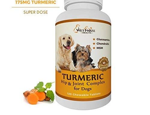 Turmeric Hip & Joint Complex for Dogs with Glucosamine Chondroitin MSM - Best Anti Inflammatory for Dogs - Arthritis Pain Relief - Supplement for Joint Health - 120 Chewable Tablets