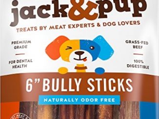 Jack&Pup 6-inch Premium Grade Odor Free Bully Sticks Dog Treats [Thick], (5 Pack) – 6″ Long All Natural Gourmet Dog Treat Chews – Fresh and Savory Beef Flavor – 30% Longer Lasting