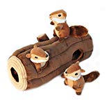 ZippyPaws - Woodland Friends Burrow, Interactive Squeaky Hide and Seek Plush Dog Toy - Chipmunks 'n Log
