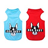 YAODHAOD Cotton Dog Clothes, Mini Dog Baby T-Shirt, French Bulldog Pattern T-Shirt, Suitable for Puppies, Mini Dogs,Small Dog and Cat (2pack) (M, RED and Blue)