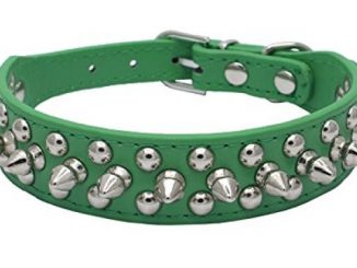 Dogs Kingdom 10″-24″ Length Soft Leather Mushrooms Rivet and Spikes Studded Adjustable Buckle Pet Puppy Dog Collar for Small Medium Large Dogs Breeds Green XL