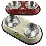 BECKY,Dog Bowl SET OF 1/2 For Dog Premium Stainless Steel Pet Bowl Food & Water Bowls 13.5-15.1 inch for small Medium Large Dog,Double Dinner Pet Bowl Non-slip Rubber Base