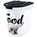 Paw Prints 26 Pound Plastic Rolling Pet Food Bin, Carlos the Bulldog Design, Includes Measured Scoop, 15.5 x 16.75 x 13.25 Inches (37579)
