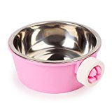 iChoue Removable and Adjustable Hanging Pet Bowl Animal Water Food Bowl for Cage Carrier - Pink