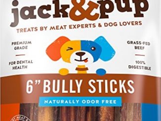 Jack&Pup 6-inch Premium Grade Odor Free Bully Sticks Dog Treats [Thick], (15 Pack) – 6″ Long All Natural Gourmet Dog Treat Chews – Fresh and Savory Beef Flavor – 30% Longer Lasting
